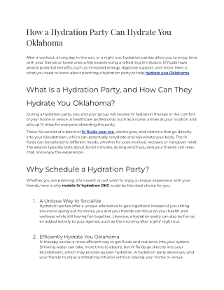 How a Hydration Party Can Hydrate You Oklahoma