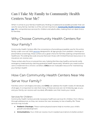 Can I Take My Family to Community Health Centers Near Me