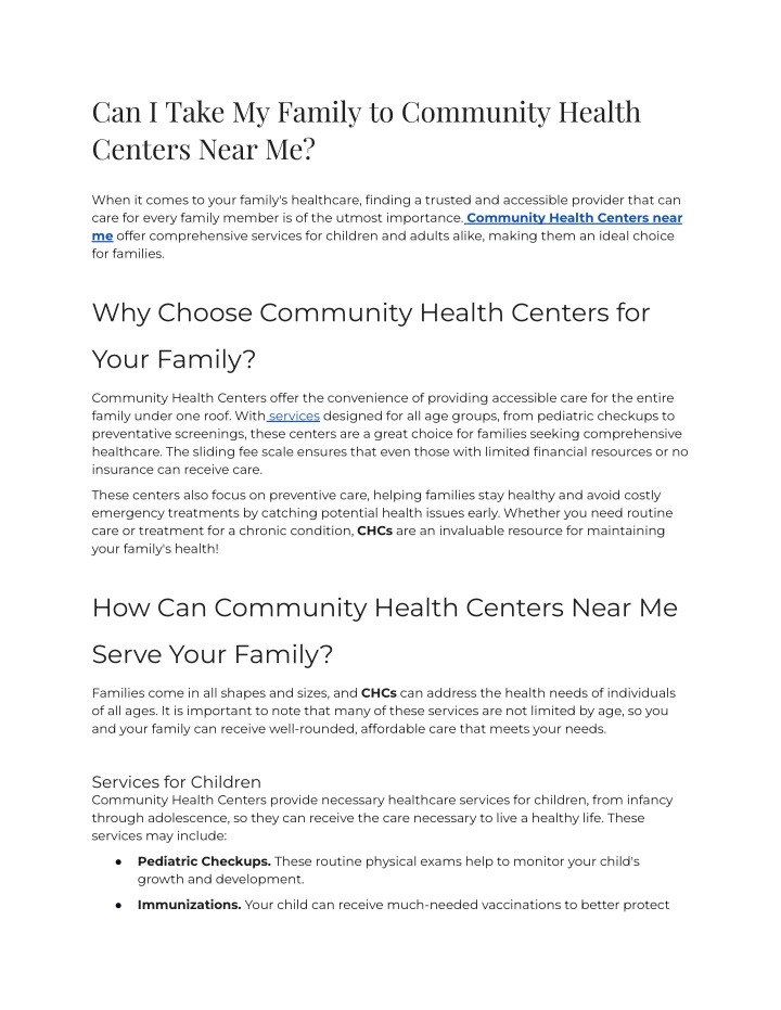 can i take my family to community health centers