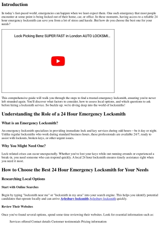 How to Choose the Best 24 Hour Emergency Locksmith for Your Needs