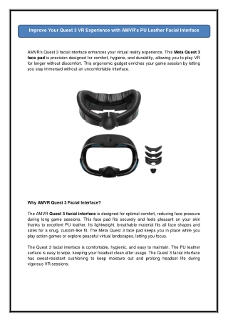 Improve Your Quest 3 VR Experience with AMVR's PU Leather Facial Interface