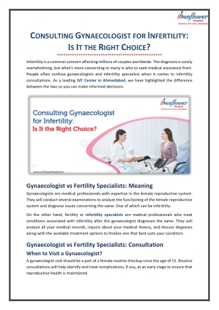 Consulting Gynaecologist for Infertility Is It the Right Choice