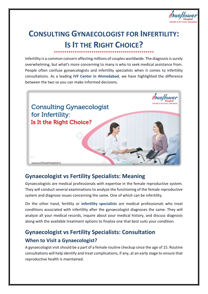 c onsulting g ynaecologist for i nfertility