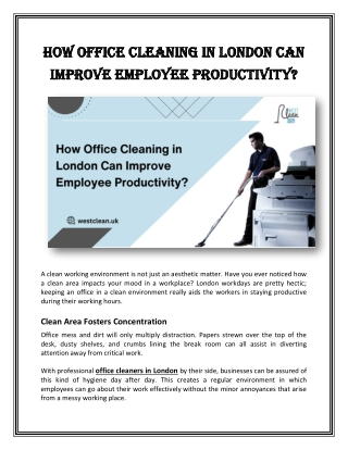 How Office Cleaning in London Can Improve Employee Productivity