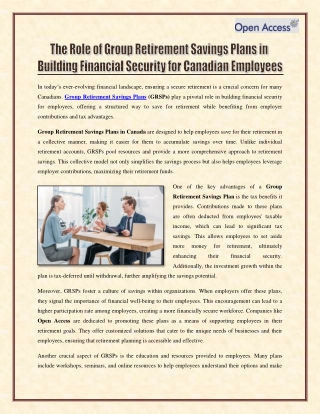 The Role of Group Retirement Savings Plans in Building Financial Security for Canadian Employees