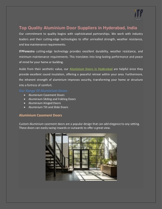 Top Quality Aluminium Doors Supplier in Hyderabad