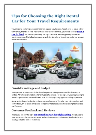Tips for Choosing the Right Rental Car for Your Travel Requirements