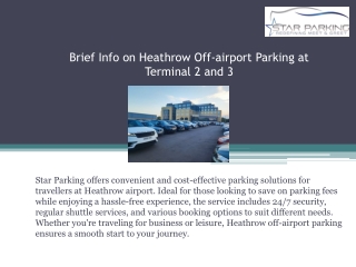 brief info on heathrow off airport parking at terminal 2 and 3