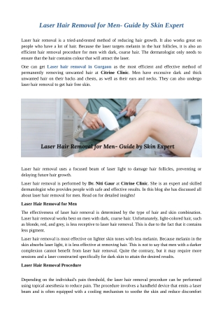 Laser Hair Removal for Men- Guide by Skin Expert