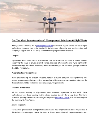 Get The Most Seamless Aircraft Management Solutions At FlightWorks