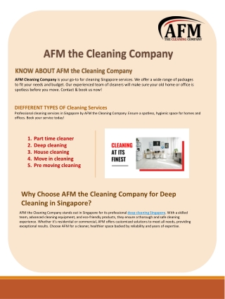 Deep Cleaning Singapore - AFM the Cleaning Company