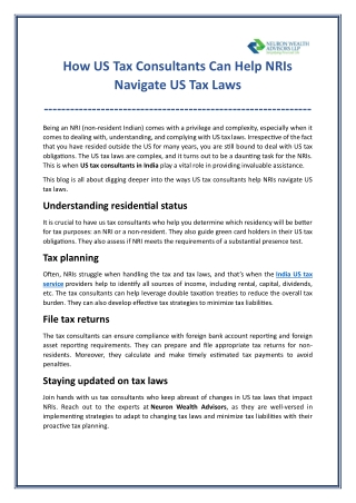 Importance of US Tax Consultants to Navigate US Tax Laws
