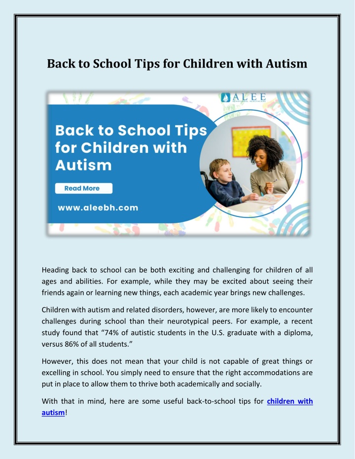 back to school tips for children with autism