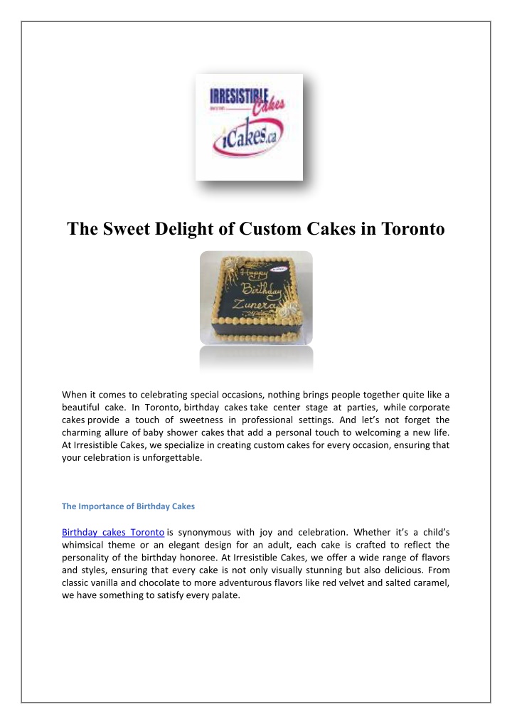 the sweet delight of custom cakes in toronto