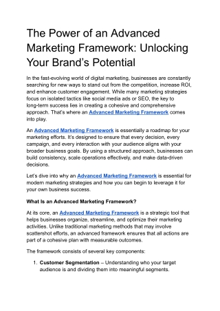 the power of an advanced marketing framework