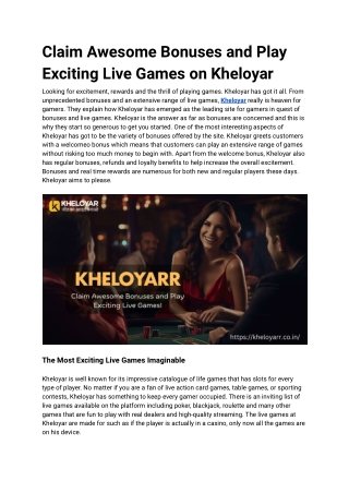 Claim Awesome Bonuses and Play Exciting Live Games on Kheloyar