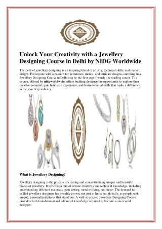 Unlock Your Creativity with a Jewellery Designing Course in Delhi by NIDG Worldw