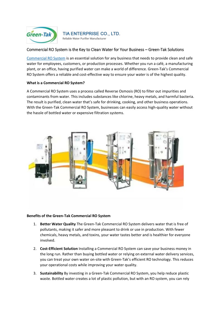 commercial ro system is the key to clean water