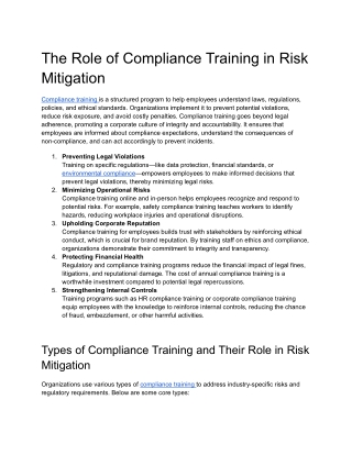 the role of compliance training in risk mitigation