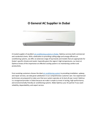 o general ac supplier in dubai