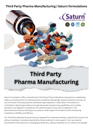 Third Party Pharma Manufacturing | Saturn formulations