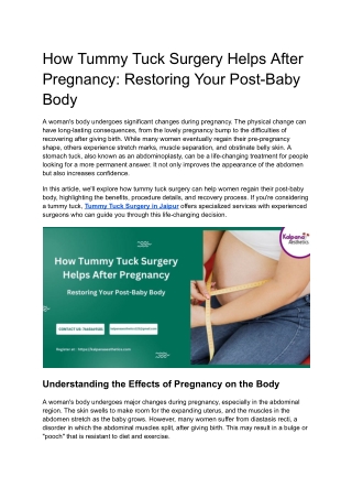 How Tummy Tuck Surgery Helps After Pregnancy_ Restoring Your Post-Baby Body