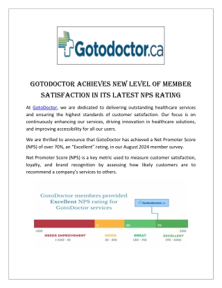 GotoDoctor Achieves New Level of Member Satisfaction in its Latest NPS Rating