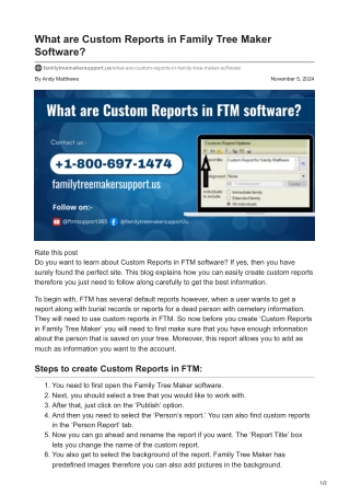 What are Custom Reports in Family Tree Maker Software