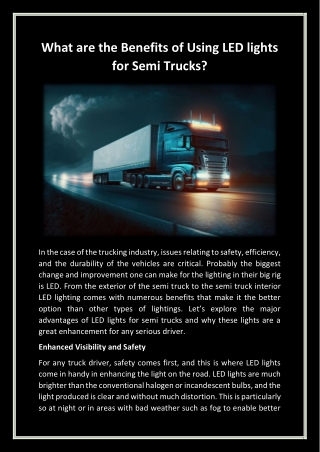 What are the Benefits of Using LED lights for Semi Trucks?