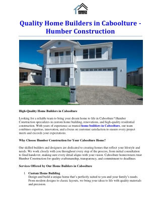 Quality Home Builders in Caboolture - Humber Construction