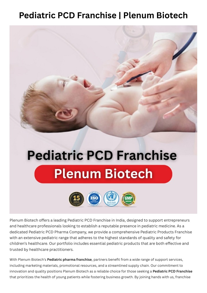 pediatric pcd franchise plenum biotech