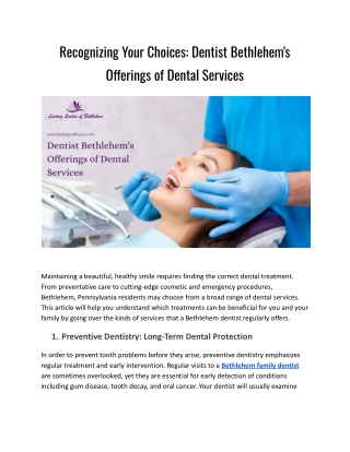 Recognizing Your Choices_ Dentist Bethlehem's Offerings of Dental Services