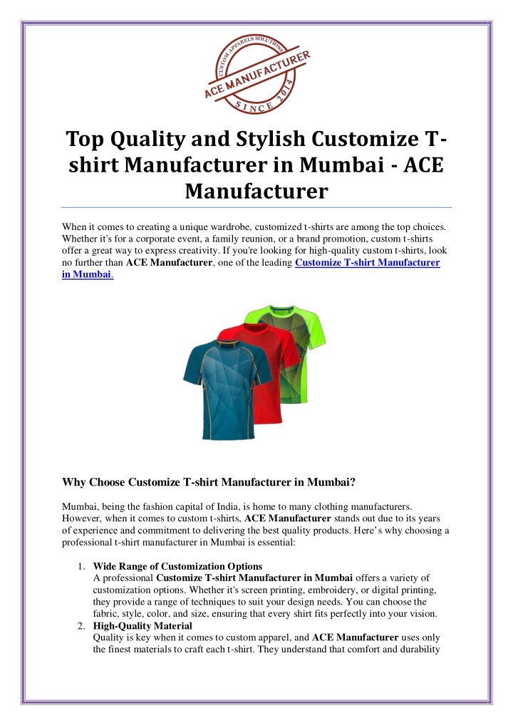 top quality and stylish customize t shirt