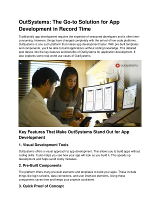 Accelerate Your App Development Initiatives with OutSystems