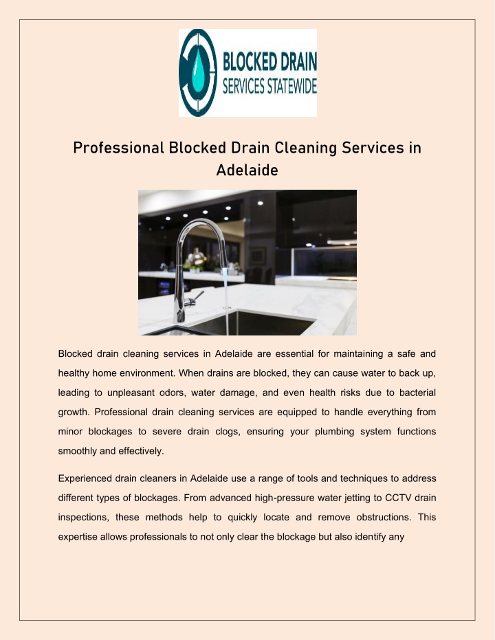 professional blocked drain cleaning services