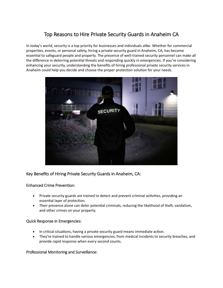 top reasons to hire private security guards