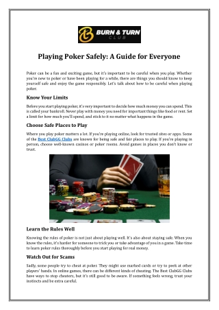 Playing Poker Safely: A Guide for Everyone