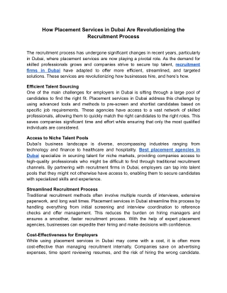 How Placement Services in Dubai Are Revolutionizing the Recruitment Process