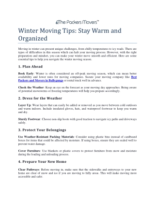 Winter Moving Tips Stay Warm and Organized