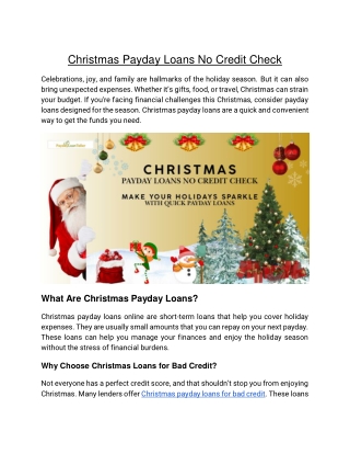 Christmas Payday Loans No Credit Check
