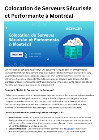 Colocation de Serveurs Sécurisée et Performante à Montréal