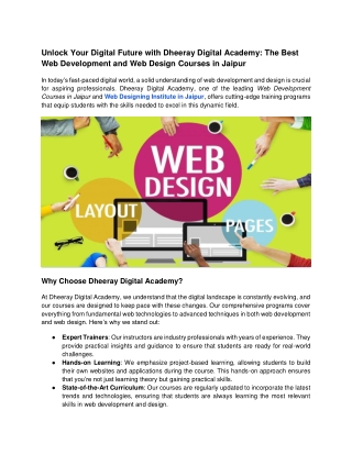 Best Web Development and Web Designing Courses in Jaipur