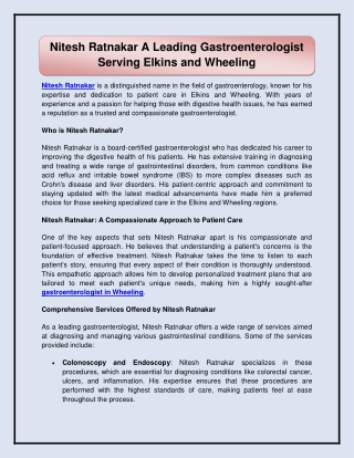 Nitesh Ratnakar A Leading Gastroenterologist Serving Elkins and Wheeling
