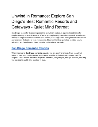 Unwind in Romance_ Explore San Diego's Best Romantic Resorts and Getaways - Quiet Mind Retreat