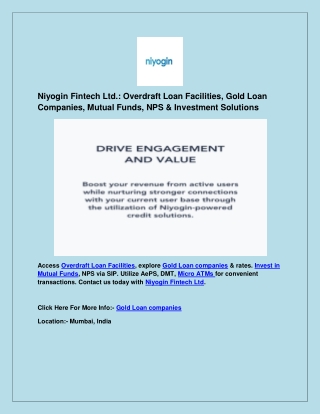 Niyogin Fintech Ltd.: Overdraft Loan Facilities, Gold Loan Companies, Mutual Fun