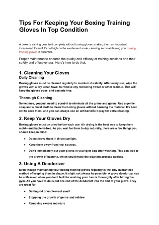Tips For Keeping Your Boxing Training Gloves In Top Condition