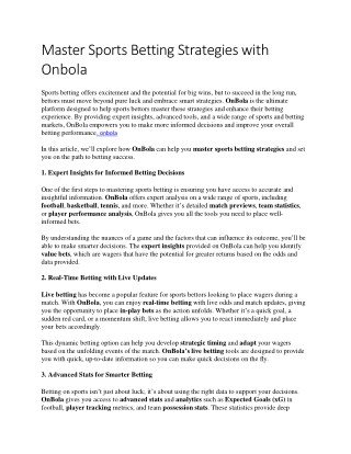 Master Sports Betting Strategies with Onbola