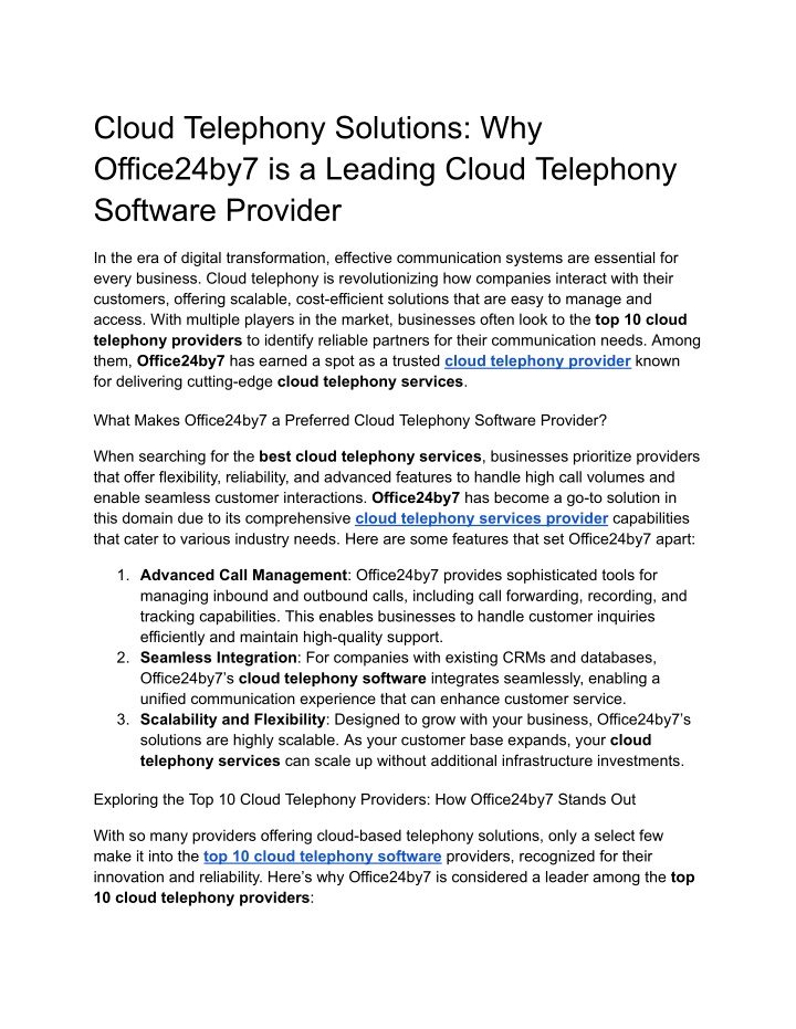 cloud telephony solutions why office24by7