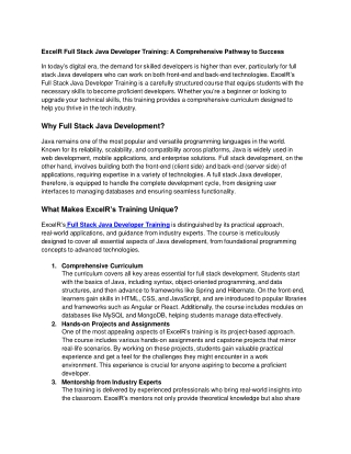 excelr full stack java developer training