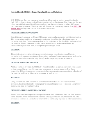 How to Identify SMO 254 Round Bars Problems and Solutions